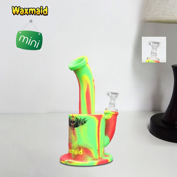 Bong FDA Silicone Bong 7 Inches Glass Dab Rig 14mm joint male adapter and bowl Factory Outlet DHL Free Shipping