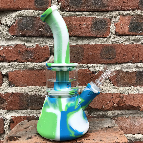 Bong Glass Bongs Silicone Water Pipe With 14mm Male joint Oil Rig 6 Colors for choose Wholesale Price DHL Free Shipping