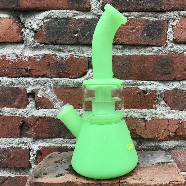 Glass Bong Silicone + Glass Beaker Bong Dab rig With 14mm Male joint Oil Rig 6 Colors for choose Wholesale Price DHL Free Shipping