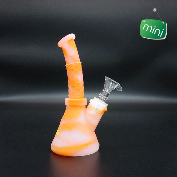 Glass Bong Silicone Beaker Bong Cool Design Silicone Waters pipe 6 colors Hobee S With 14mm Joint Adapter and Bowl DHL Free Shipping