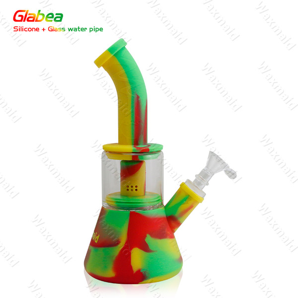 Glass Dab Rig Platinum Cured Silicone+Glass Bongs With 14mm Male joint Water Pipes For Dry Herb DHL Free Shipping