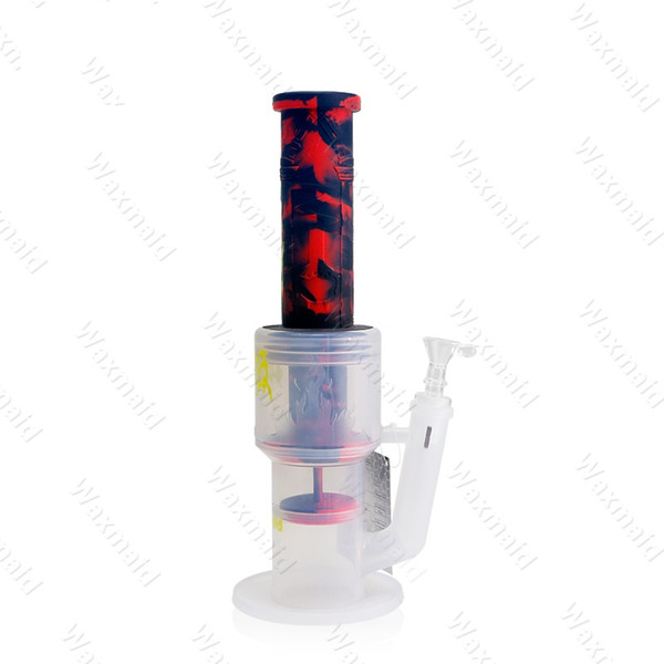 Glass Bong Platinum Cured Silicone Dab rig Waxmaid High End 2 Layer Percs Oil Rig With Bowl Factory Outlet DHL Free Shipping