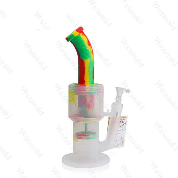 Bong Silicone Bongs Waxmaid New Patent 2 Layers Percs Smoking Beaker Bong With 14mm Joint Bowl and Adapter Factory Outlet DHL Free Shipping