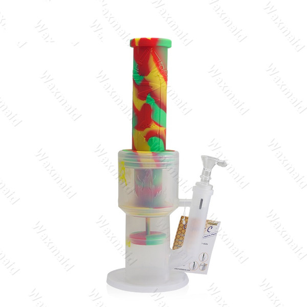 Bong Platinum Cured Silicone Glass Bongs Waxmaid High-End 2 Layer Percs Water Pipes With Bowl Factory Outlet DHL Free Shipping