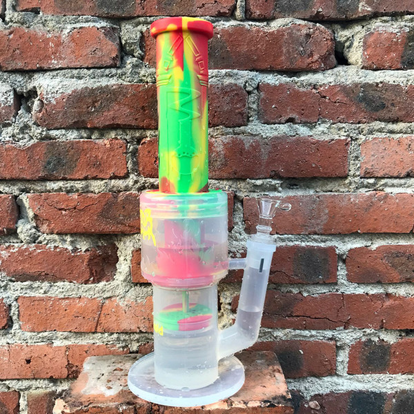 Bong Glass Bong High End 2 Layer Percs Silicone Bongs With Bowl Factory Wholesale Price DHL Free Shipping