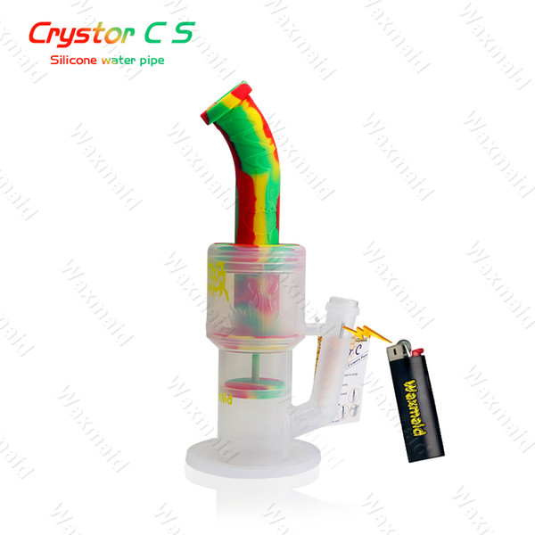 Bong Clear Silicone Bongs 2 Layers Percs 6 Colors Bongs With 14mm Joint Bowl and Adapter Factory Outlet DHL Free Shipping