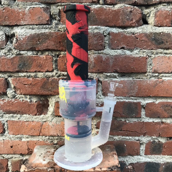 Glass Bong Silicone Water Pipe High End 2 Layer Percs Smoking Bongs 6 colors With Bowl Factory Wholesale Price DHL Free Shipping