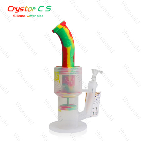 Glass Bong Silicone Water Pipes 2 Layers Percs Bongs With 14mm Joint Bowl and Adapter Factory Outlet DHL Free Shipping