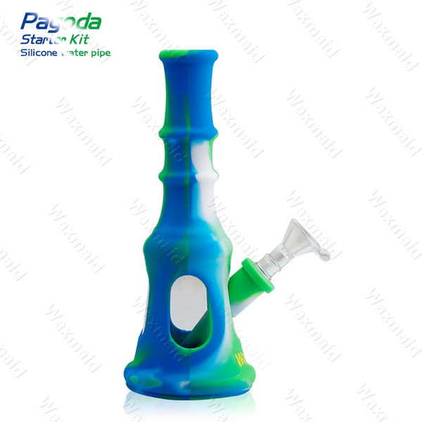 Bong FDA Silicone Glass Bong Waxmaid New Patent Pagoda Factory Outlet Wholesale Oil Rig With Bowl DHL Free Shipping