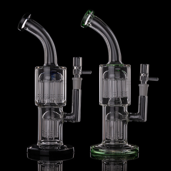 Thick Beaker bottom recycler Bong glass Pipe oil burner Double Honeycomb Perc 8Arm Perc Water Pipe oil burner 14.4mm female joint