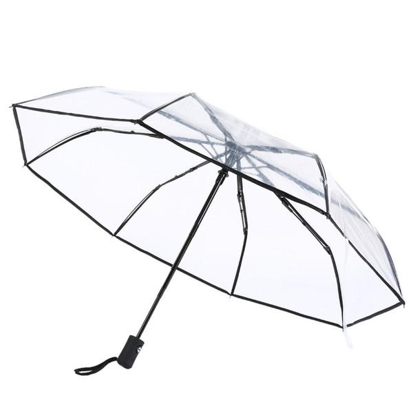 Rain Umbrella Waterproof Transparent Three Folding Rain Women\'s Umbrella Wind Resistant Transparent Umbrella