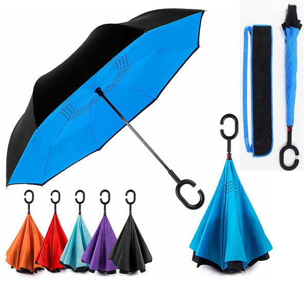 39 Colors C Shape Handle Folding Inverted Umbrellas Non Automatic Protection Sunny Umbrella Rain Windproof Umbrella With Bag