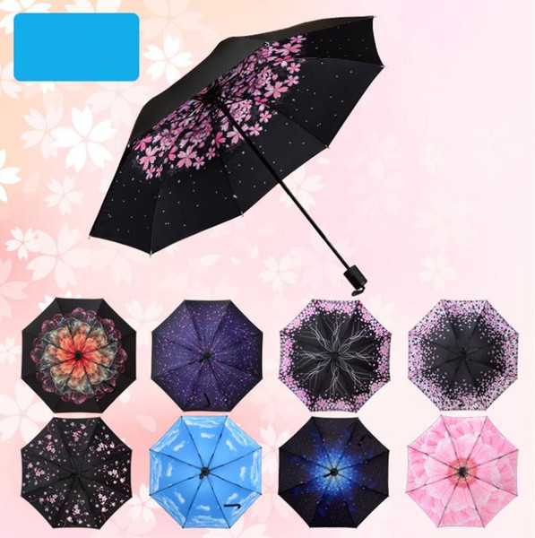 Creative female sun umbrella small black umbrellas customized logo three folding sun umbrella folding umbrella A228