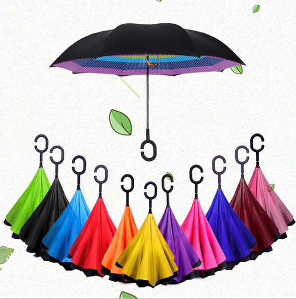 2018 New Design Windproof Reverse Umbrella Double Layer Inverted Umbrellas C Handle Umbrellas For Car A225