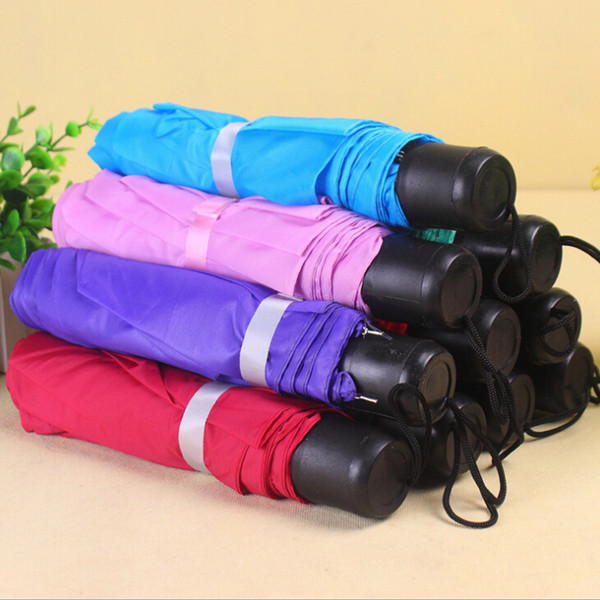 Portable Mini Folding Umbrella Three-folding Umbrellas Solid Color Short Handle Umbrella Sun Umbrella Factory Direct Wholesale