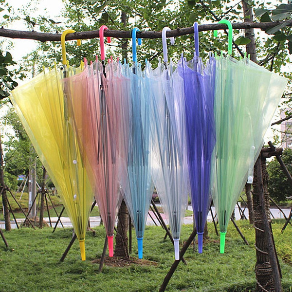 Transparent Clear Umbrellas PVC Automatic Jelly Rain Cover Sun Umbrella Long-Handle Candy Color Umbrella For 8 bone HH7-1277