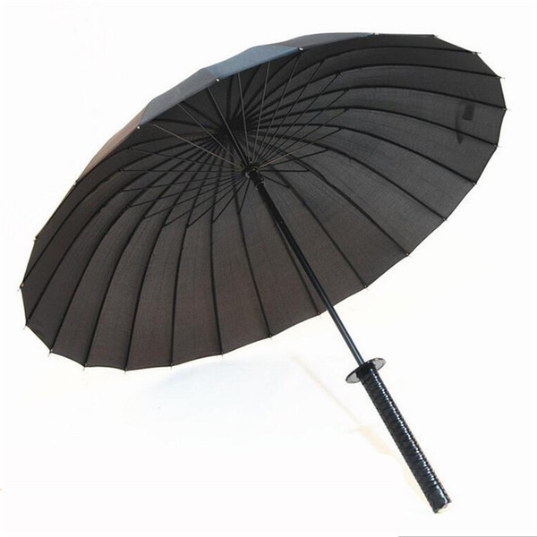 COOL Black Japanese Samurai Ninja Sword Katana Umbrella Sunny & Rainny Long-handle Semi-automatic 8, 16 or 24 Ribs