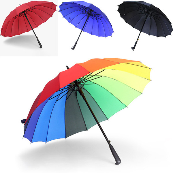 New Rainbow Umbrella Long Handle 16K Straight Windproof Colorful Pongee Umbrella Women Men Sunny Rainy Umbrella Parasol WX9-1348