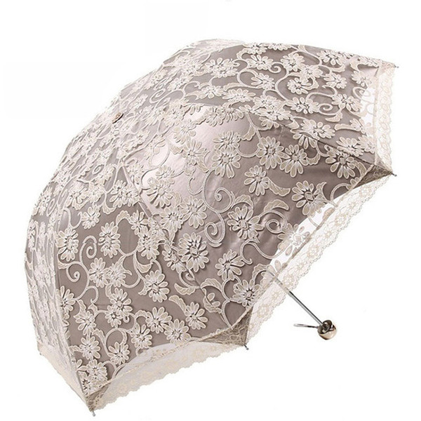 5 Color Lace Flower Umbrella Three Folding Umbrellas Women Sun Rain Umbrella Elegant Princess Lace Sunshade Umbrellas Y19062103