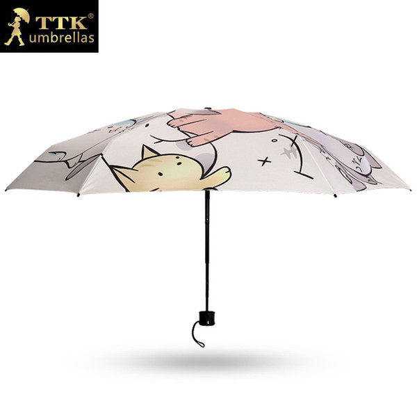 Cats Mini Sun Umbrella Women Sunscreen Brand Pocket 5 Folding Umbrellas Black Coating Children Guarda Chuva Fashion 50Ry064