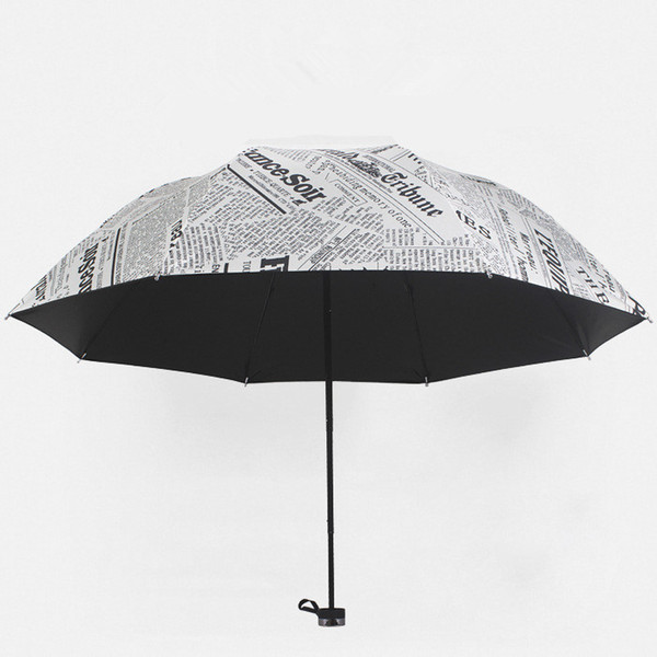 British style old newspaper three fold umbrella. Creative style sunny and rainy umbrella.100cm size