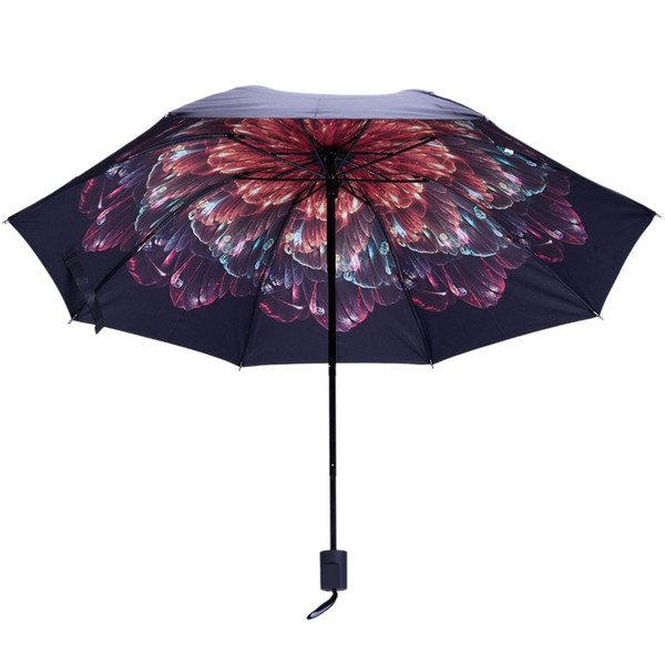 Umbrella Rain Women Sunny Umbrellas Black Coating Female Umbrella Sunshade Flower Folding Ladies Parasol 50Ry083