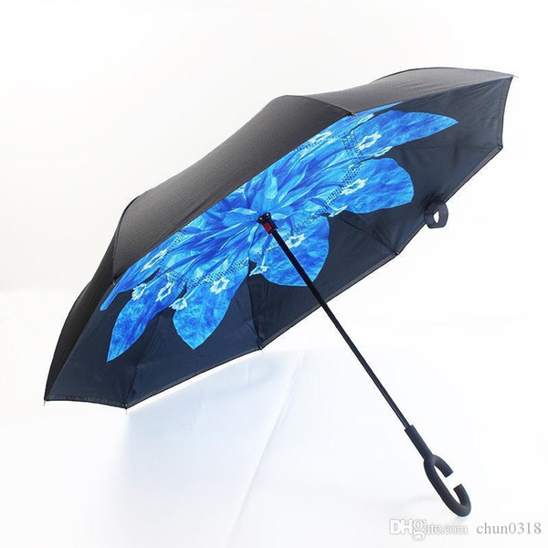 Hot Auto close Umbrella Wholesale C Handle Umbrellas Windproof Reverse Folding Double Layer Inverted Sunny Rainy C-Hook Umbrella for car