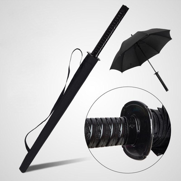 Japanese Samurai Swords Umbrella Sunny & Rainny Long-handle Umbrellas Semi-automatic 16 Ribs Black Umbrellas