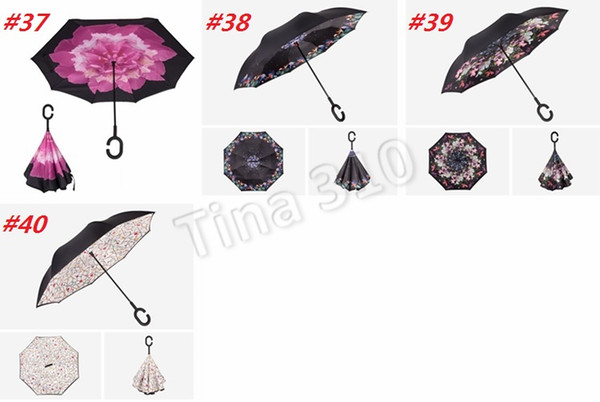 Household Umbrella sunny Rainy Umbrella Reverse Folding Inverted Umbrellas With C Handle Double Layer Inside Out Windproof Umbrellas 5063