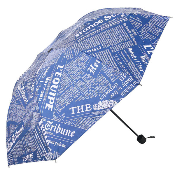 Men Portable Vinyl Umbrellas Retro Newspaper Printed Three Folding Umbrella Sunny Rainy Women UV Protection Windproof Umbrella BH1396 TQQ