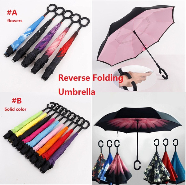 Windproof Reverse Folding Double Layer Inverted Umbrella Self Stand Inside Out Rain Protection C Hook Hands Umbrella For Car M701