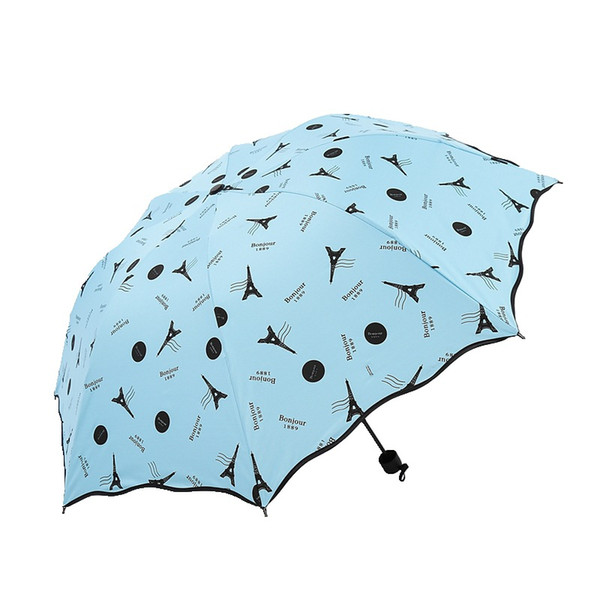 Paris Tower Sunny and Rainy Umbrella Dual Use 3 Folding Umbrella Sun Protection Sunscreen All In 1 Pongee Rubber Cloth Umbrella