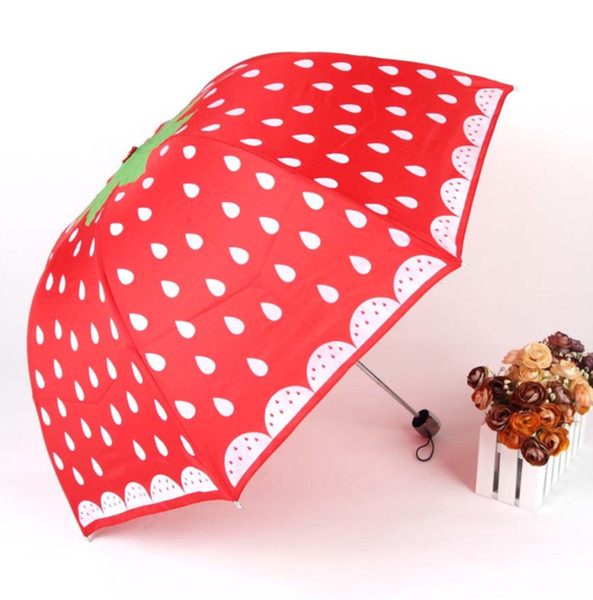 Strawberry Umbrellas Creative Long-handled Manually Rain Gear Sunshade Umbrellas Strawberry Pattern Rain Umbrella