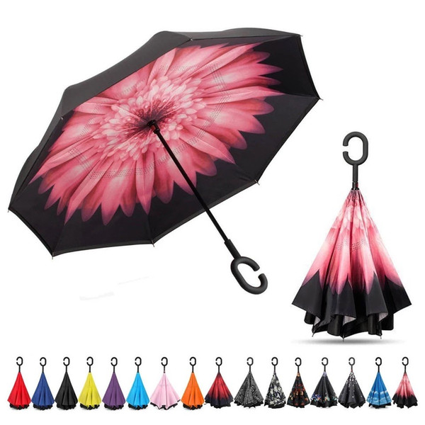 Creative Inverted Umbrellas Double Layer With C Handle Inside Out Reverse Windproof Umbrella colors new hot SF4436