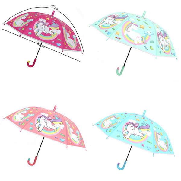 4 Colors Unicorn Cartoon Umbrellas Long Handle Rain Sun Folding Umbrella Windproof for Kids Gift Children Present