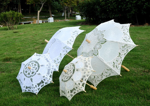 Vintage Cotton Lace Parasol Bridal&Flower Girls Handmade Embroidery Umbrella Sun Umbrella Elegant Wedding Party Decoration Umbrella