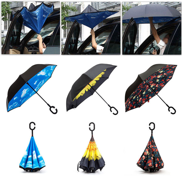 Windproof Reverse Umbrella Rain Women Double Layer Inverted Umbrellas Self Stand Anti-UV Sun Shade Umbrella Kids Men Parasol