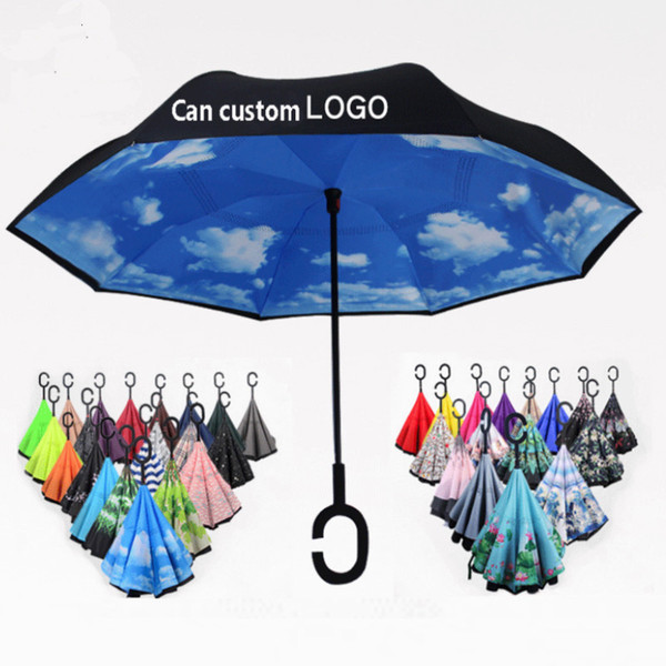 56 Styles Folding Reverse Umbrella Double Layer C Handle Umbrellas Unisex Inverted Long Handle Windproof Rain Car Umbrellas Gifts KKA4686