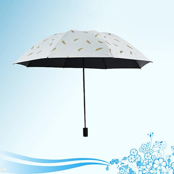 Three-folding UV Protection Umbrella Folding Vinyl Printed Feather Umbrella With Portable Cover 8 Bone Rainproof Umbrellas BH0991 TQQ