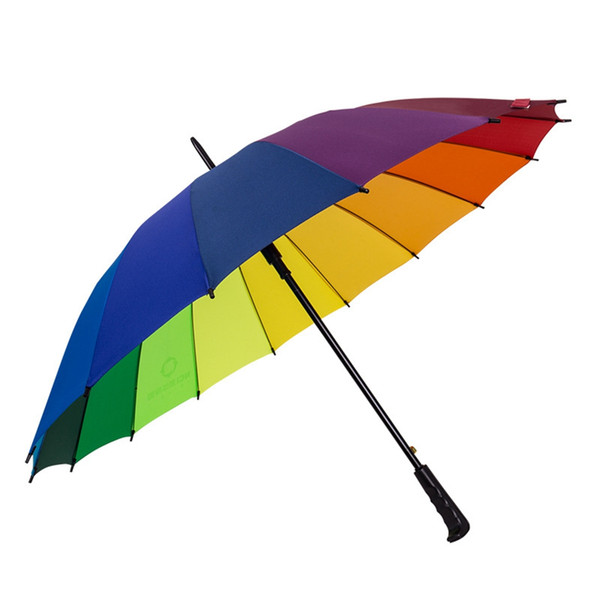 Fashion 16 Bone Rainbow Umbrella Rain Women Colorful Long Handle Umbrella Men Windproof Colorful Anti-UV Parasol TTA1899-1