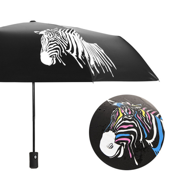 Umbrellas UPF 50+ Water Discoloration Impact Black Coating Cloth Waterproof and Sun Resistance Three Hold Umbrella