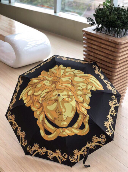 Golden Goddess Print Umbrella Fashion Logos Round Handle Umbrella Black Vintage Pattern Umbrellas With Gift Box