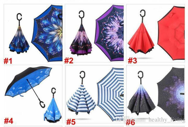 C Handle Umbrella Inverted Folding 37 Styles Reverse Umbrella Double Layer Inverted Windproof Rain Car Umbrellas For Women Men Gifts 898