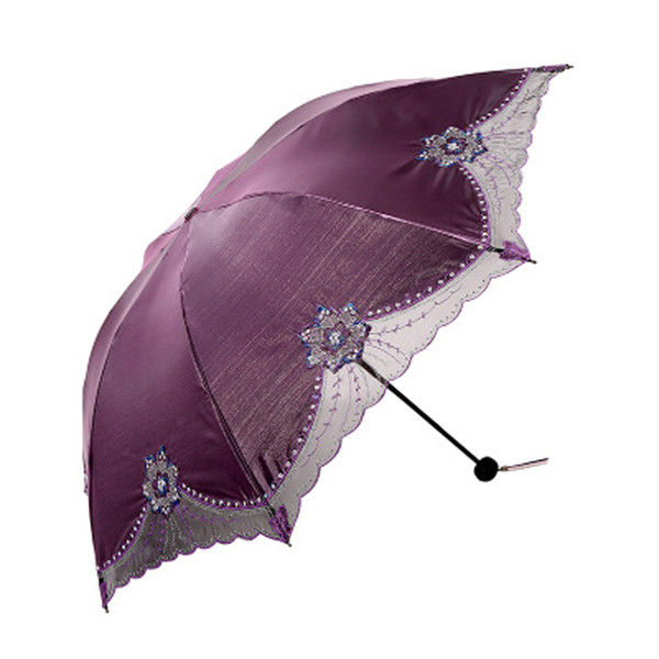 Elegant Women Lace Umbrella Black Coating Anti UV Windproof Sun Umbrella Girls Sunny And Rainy Portable 3 Folding Parasol