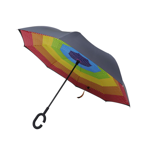 Creative reversal men and women umbrella large double reverse long handle umbrella outdoor windproof umbrella custom printed logo