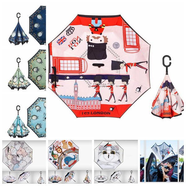 Cartoon Totoro Reverse Umbrella Totoro Inverted Reverse Automatic Umbrella Totoro Anime Rain Women Parasol Umbrella LJJK1522