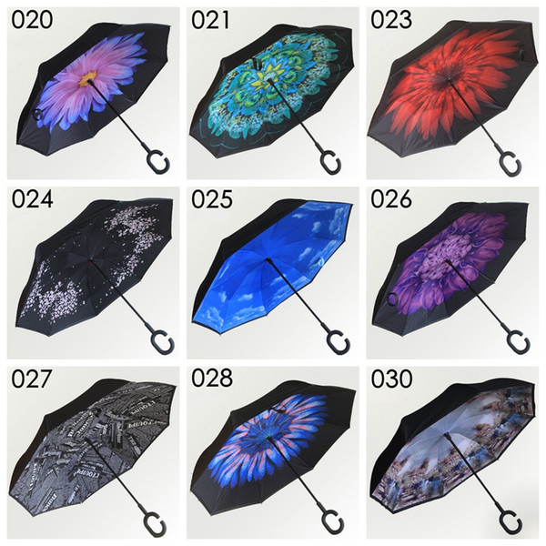 63 colors C Handle Inverted Umbrellas Non Automatic Protection Sunny Umbrella Paraguas Rain Reverse Umbrella Special Design wholesale YM001