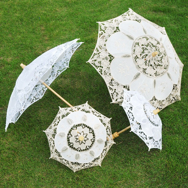 White Lace Bride Umbrella Small Sun Umbrella Cotton Embroidery Bride Umbrella White Ivory Lace Parasol Bride Wedding Umbrellas