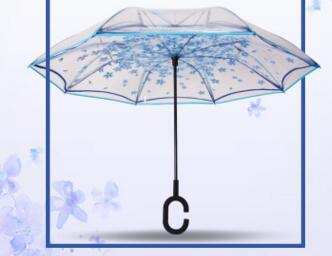 freeshippingTransparent Reverse Umbrella Women's Shape Car Long-handle Inverted Umbrella Creative Double Layer Reverse Umbrella ZI-212