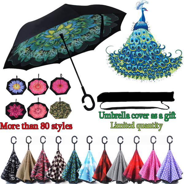 C Handle Umbrellas Windproof Reverse Folding Double Layer Auto close Umbrella Inverted Sunny Rainy C-Hook hands free Umbrella Wholesale